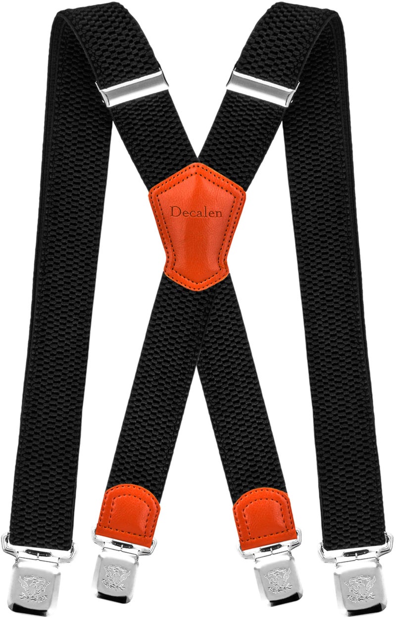 Decalen Mens Suspenders Very Strong Clips Heavy Duty Braces Big and Tall X Style (Black 1) - Image 1